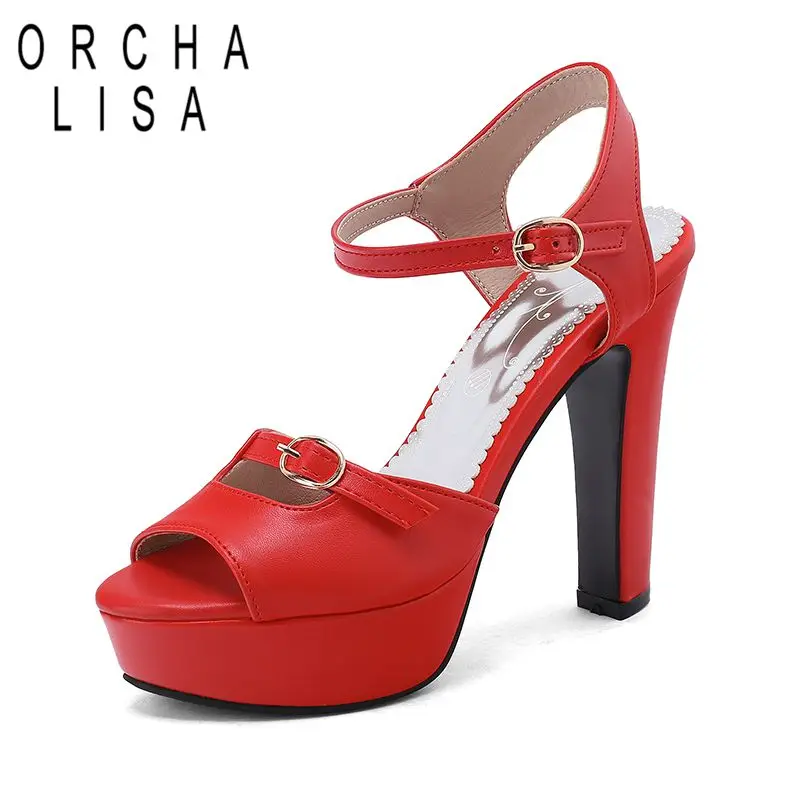 

ORCHA LISA Красные сексуальные женские босоножки с открытым носком, каблук 12 см, платформа 3,5 см, с пряжкой, увеличенные размеры 48, 49, 50, для вечеринок и свиданий