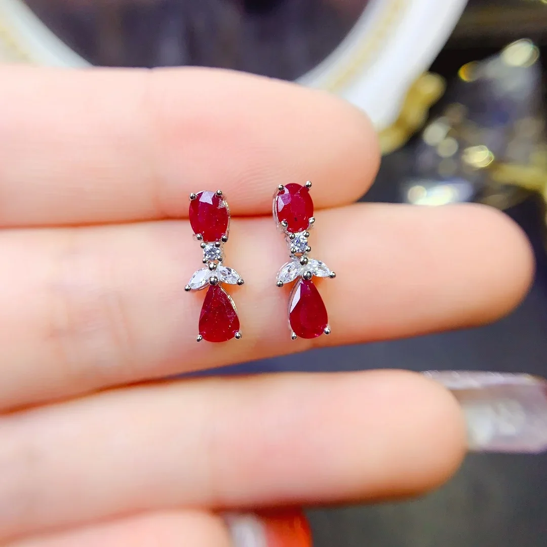 Women's Silver 925 Stud Earrings Ruby Natural White Opal Women's Wedding Gemstone Free Shipping Sterling Certified Jewelry