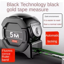 Self locking Steel Tape measure black Fluorescent tape 5M High precision Thickened Wear-resistant Fall resistant Measuring Tape