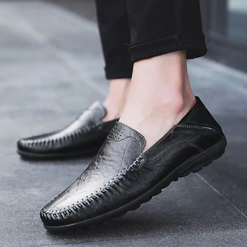 Men Casual Shoes Luxury Brand 2023 Leather Mens Loafers Moccasins Breathable Slip on Black Driving Shoes Plus Size