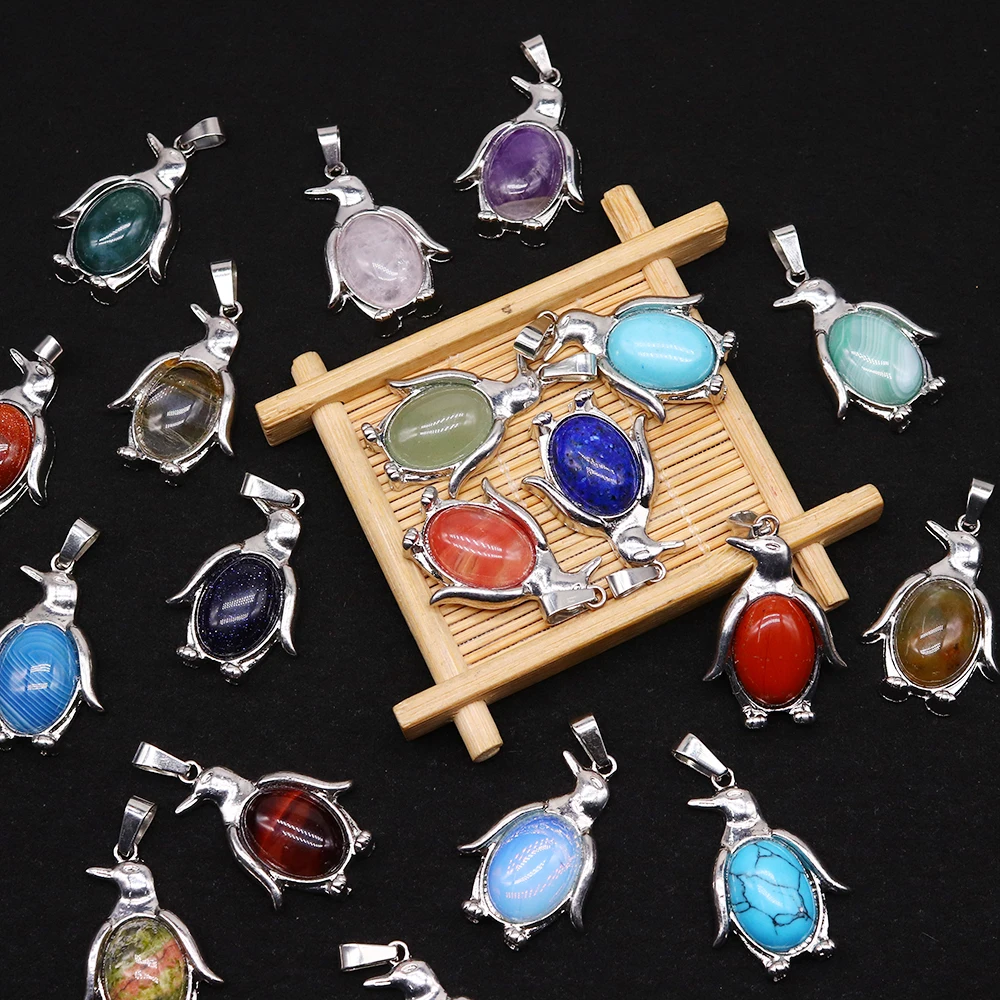 

Natural Stone Penguin Shaped Pendant Charms Jewelry DIY Necklace Women Girls Boys Cute Animal Fashion Jewelry Birthday Gift