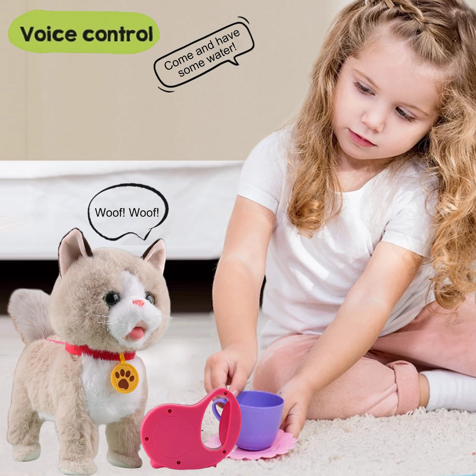 Elektryczna zabawka dla psa na smyczy dla dzieci - interaktywna pluszowa zabawka elektroniczna - realistyczne gesty lizania, imitacja głosu, zdalne sterowanie
