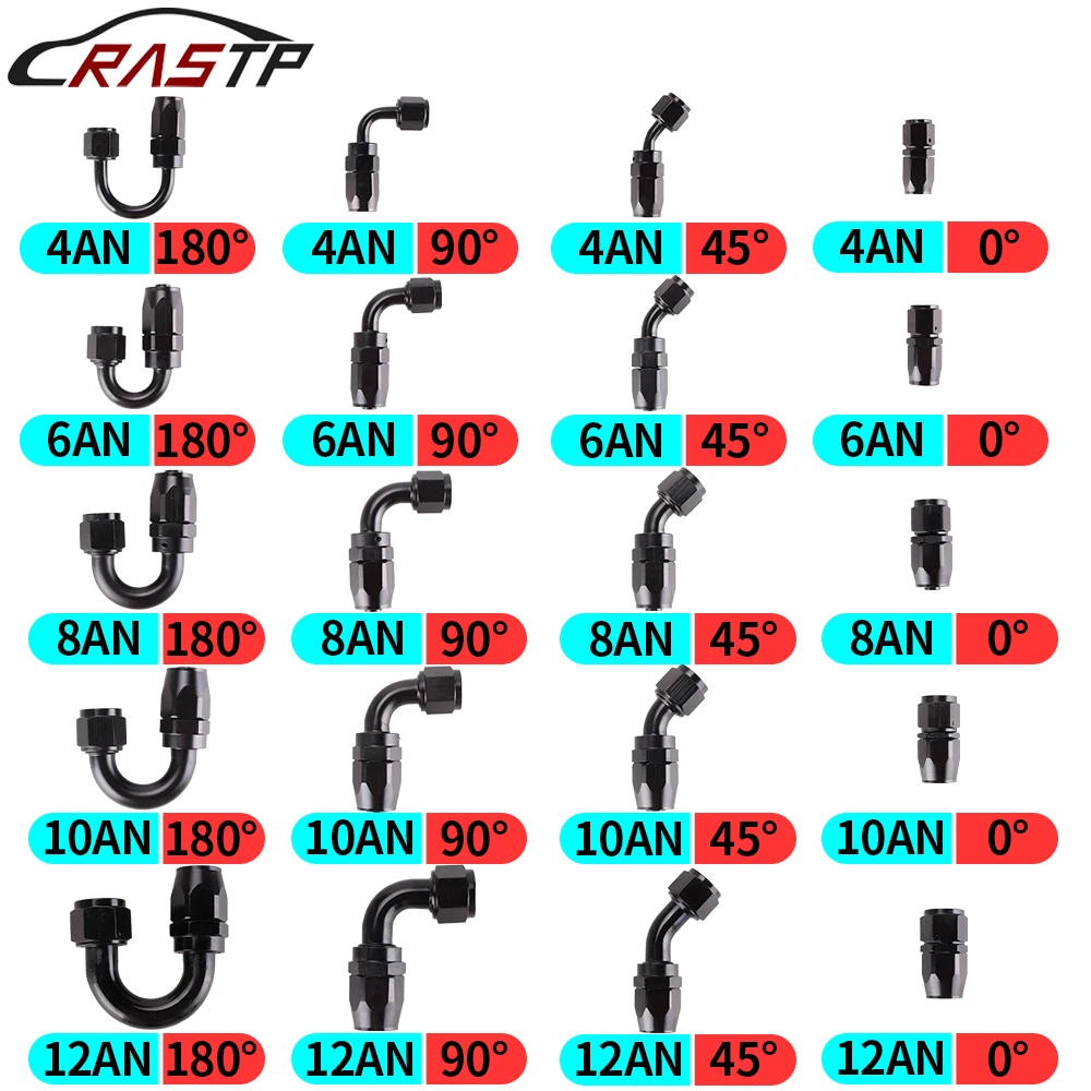 

AN4/AN6/AN8/AN10/AN12 Straight 045/90/180 Degree Black Oil Fuel Swivel Fitting Male Adaptor Oil Cooler Fitting Oil Fuel Hose End