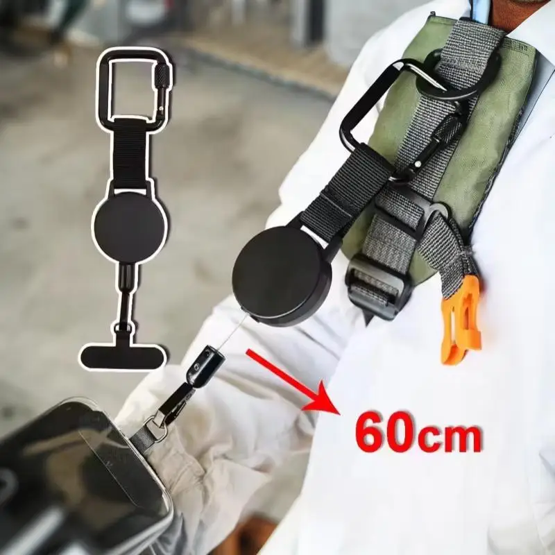 Anti-Theft Retractable Phone Holder Keychain Heavy Duty Strap Tether With Carabiner For Hiking Cycling Climbing