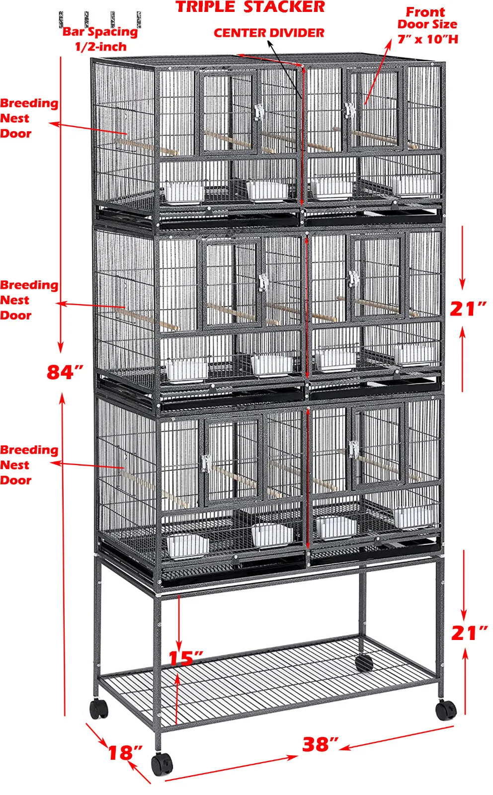 TRIPLE Story Stackable Center Divided Breeder Breeding Nest Bird Rolling Cages