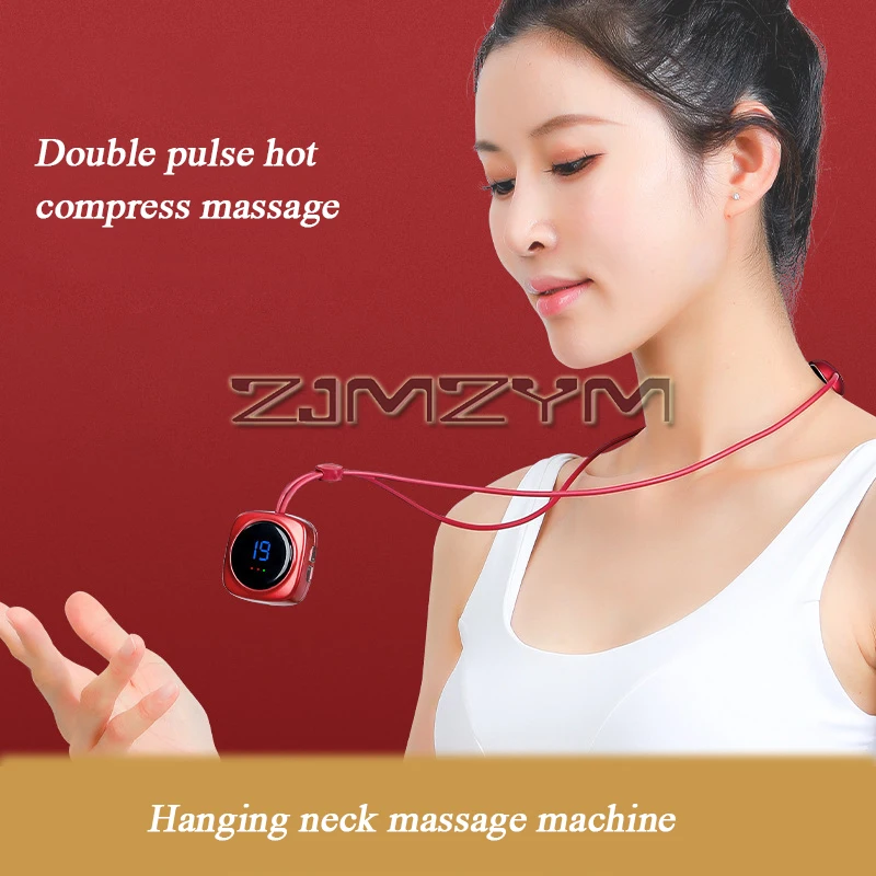 Intelligent Thermostatic Massage Instrument Mini Portable Rechargeable Double Pulse Neck Massager with 19 Speed Control