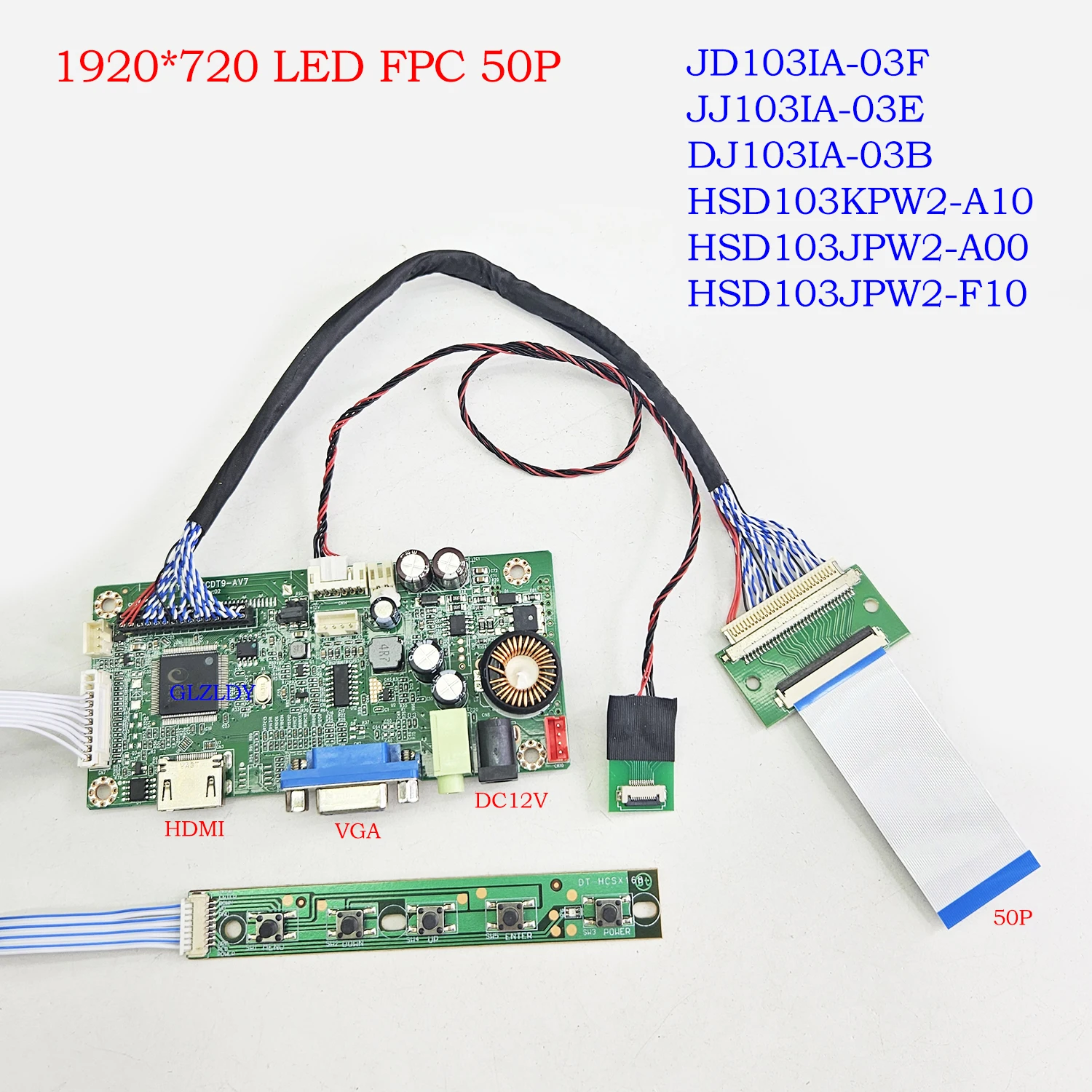 DJ103IA-03B HSD103KPW2-A10 10,3 Zoll 1920*720 Bar Bildschirm LVDS 50P FPC Fahrzeugzentrumsanzeige HDMI+VGA LCD Monitor Treiberplatine