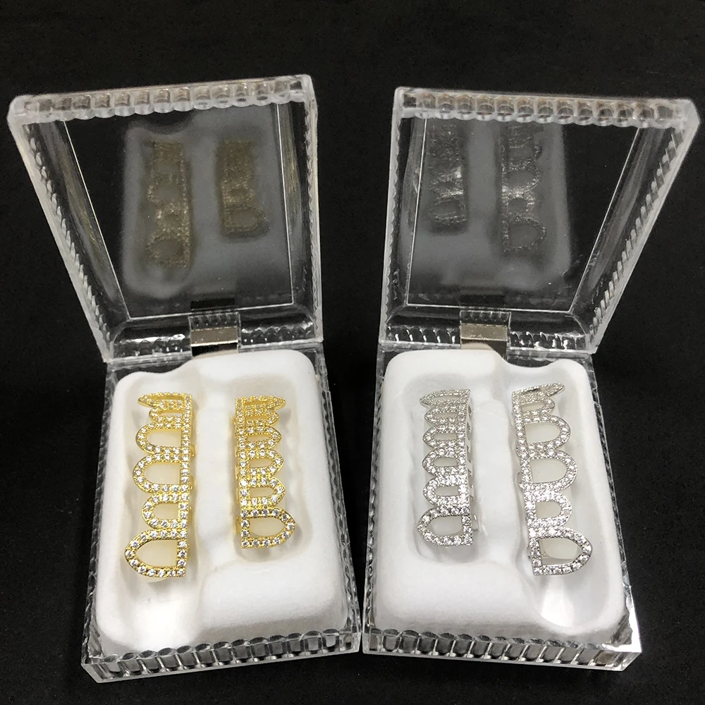 Hip Hop Hollow Out Star Iced Out Grillz Top & Bottom Teeth Micro Paved CZ Stone Grills Set For Halloween Gifts Free Shipping