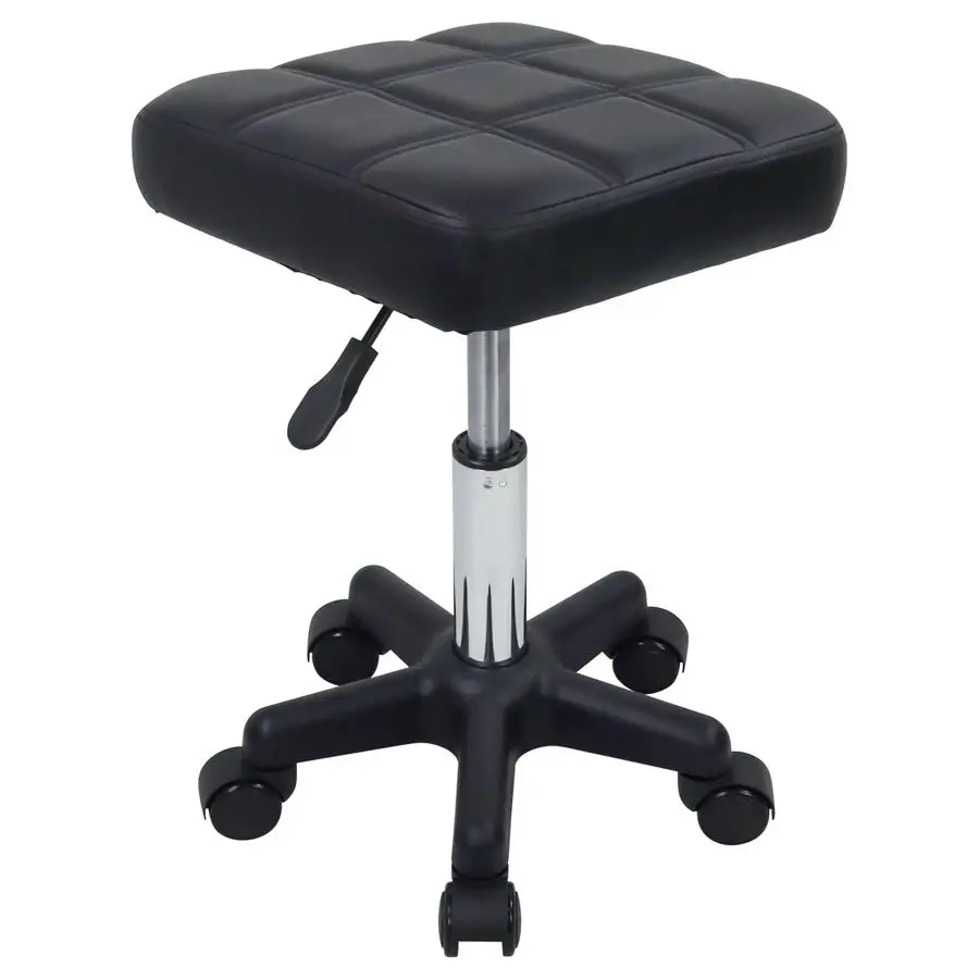 

Square Swivel Stool with Wheels PU Leather Rolling Stool Height Adjustable for Spa Salon Massage Black