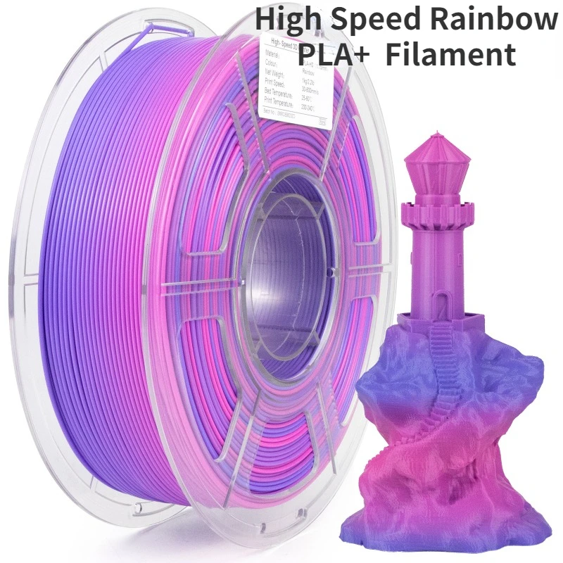 High Speed Rainbow PLA+Filament Rapid 3D Printer Filament for Fast Speed 30-600mm/s,Fast Color Changing Rainbow 1kg(2.2lbs)Spool