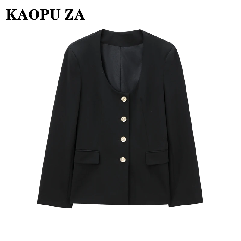 KAOPU ZA 2024 Autumn New Woman Fashion V-Collar Jacket Pantsuit Casual Lady Solid Color Long Sleeve Coat Business suit Two-piece