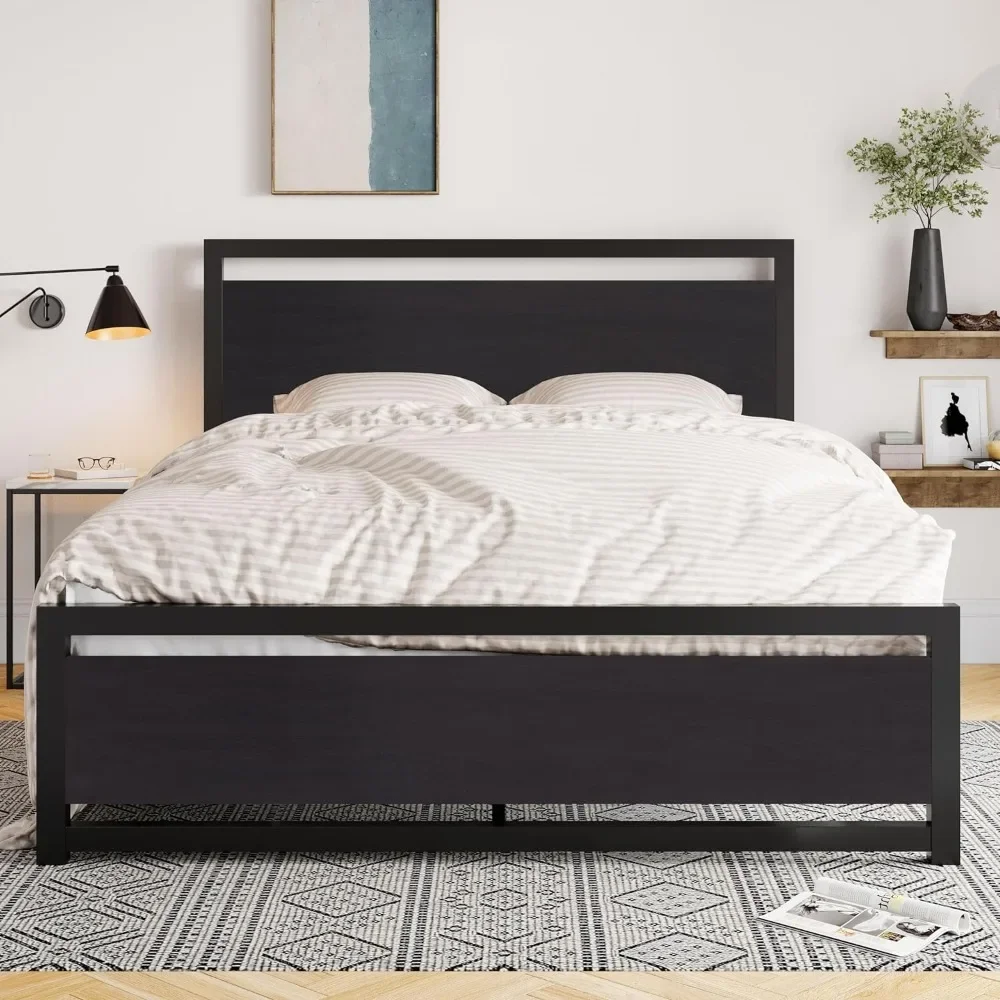 Full/Queen Bed Frame with Headboard, Heavy Duty Metal Platform Bed Frame with Strong Support, Under Bed Storage