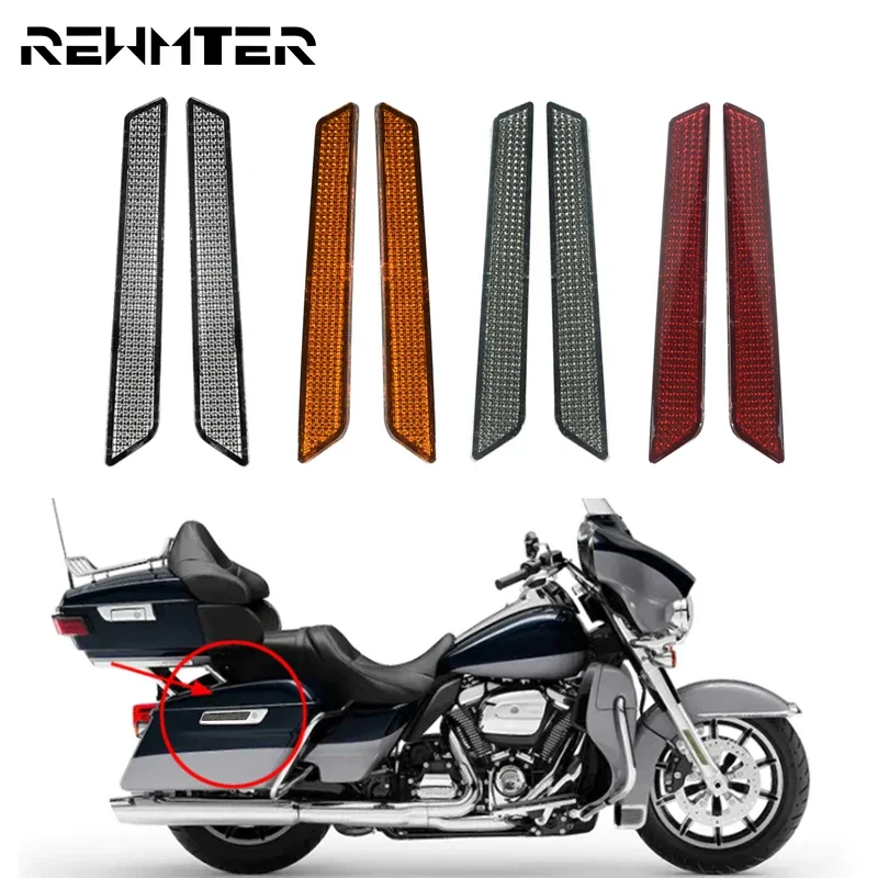 

2pcs Motorcycle ABS Reflectors Stickers Saddle Bag Latch Cover For Harley Touring Street Electra Glide Road King FLT/FLHT 14-23