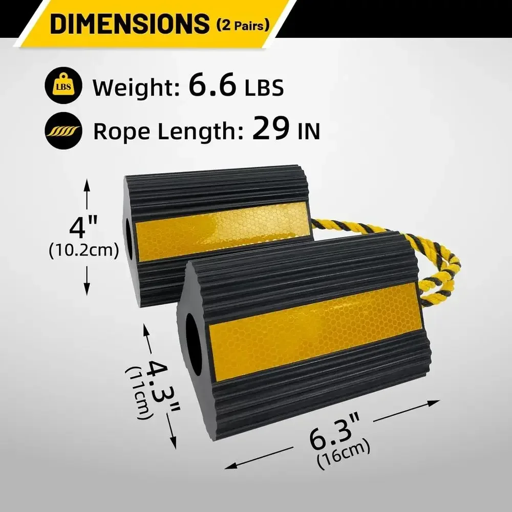 Wheel Chocks (2pair/4pack with Rope) for RV Trailer Camper Truck Car Aircraft, Versatile Heavy Duty Rubber Wheel Chocks Block wi view 2