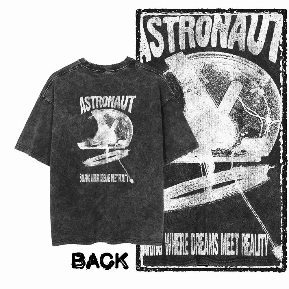 تي شيرت مطبوع كبير 100_ قطن رائد فضاء للرجال والنساء _ تي شيرت Pickled Street Cool Retro برقبة دائرية للرجال والنساء