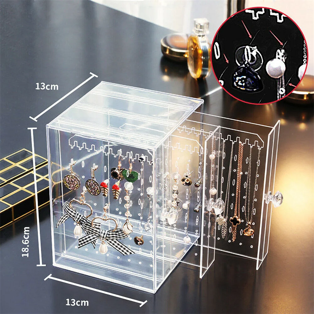 Acrílico Brincos Colar Display Titular, Black Clear Stand Gaveta, Organizador De Armazenamento De Jóias, Rack Doméstico, Prateleira De Grande Capacidade