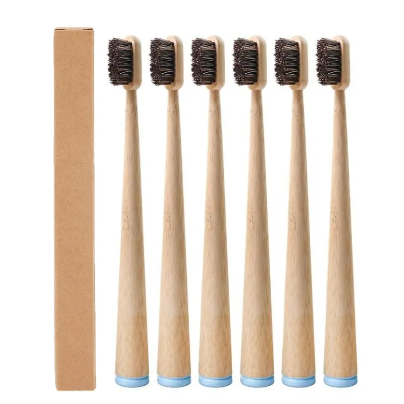 6 Pcs Horse Bristle & Bamboo Toothbrushes Luxurious & Hard Horse Bristles None Plastic & Nylon Manual Biodegradable Toothbrush