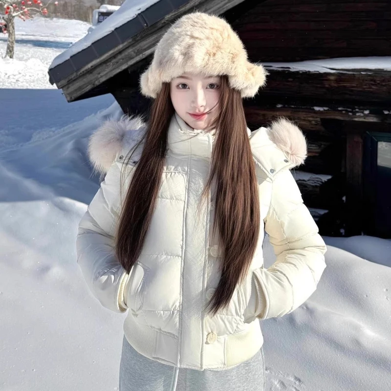 

Winter Faux Collar Hooded Short Cotton Coats Tops Thicken Warm Fashion New Parkas Casual Chaquetas Korea Women Jackets