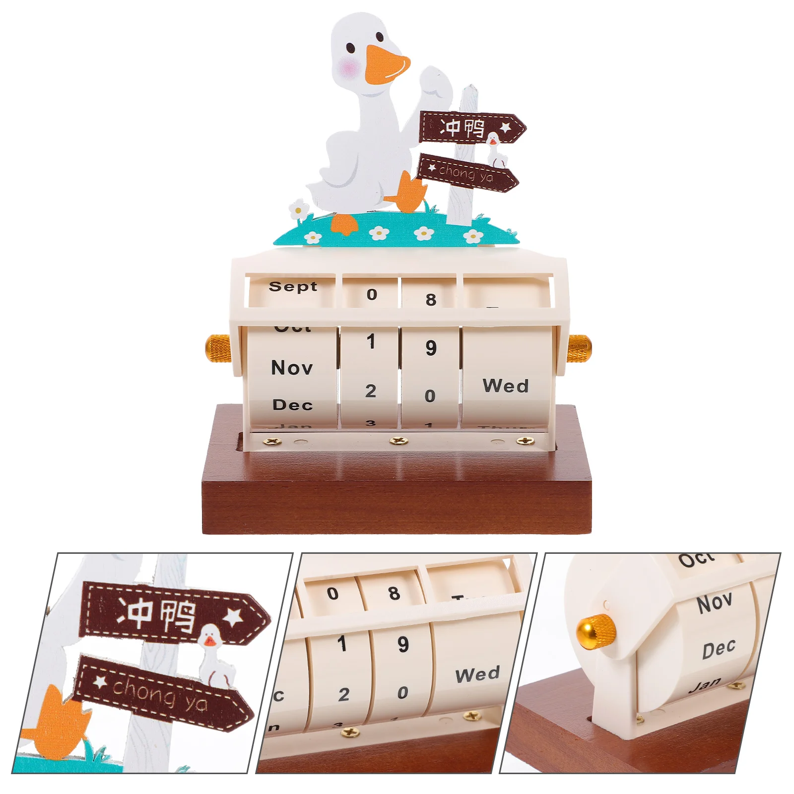 

Perpetual Calendar Household Mini Ducks Vertical Tabletop Standing Daily Solid Wood Cartoon Office