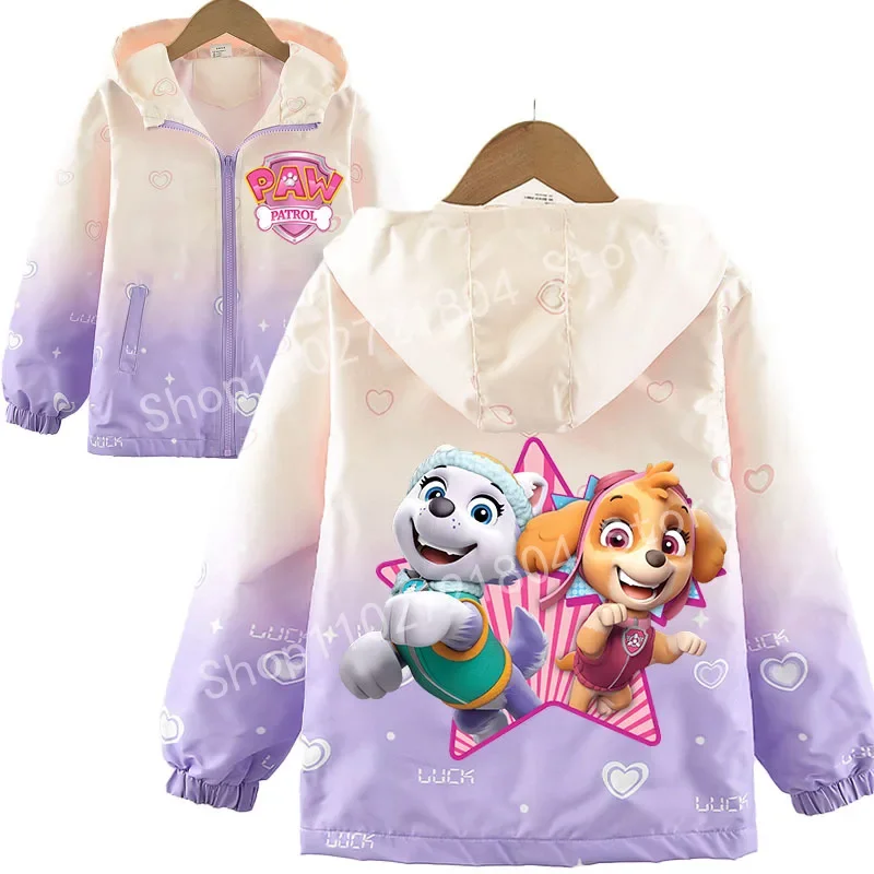 Paw Patrol Children's Outdoor Jacket Cute Printed Hooded Kawaii Cartoon Autumn Winter Warm Tops Anime Peripherals Girls Clothes