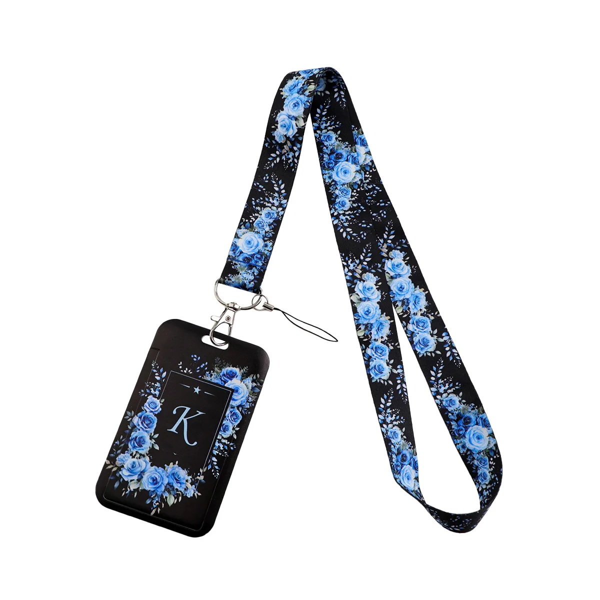 Blue Flowers Neck Strap K Lanyard for Key ID Card Mobile Phone Straps USB Badge Holder DIY Hang Rope Lanyard
