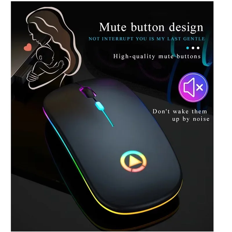 

ZLRLMHY 2.4G Rechargeable Wireless Mouse Silent 1600DPI LED Backlit Mice USB Optical Ergonomic Gaming Office For Laptop Macbook