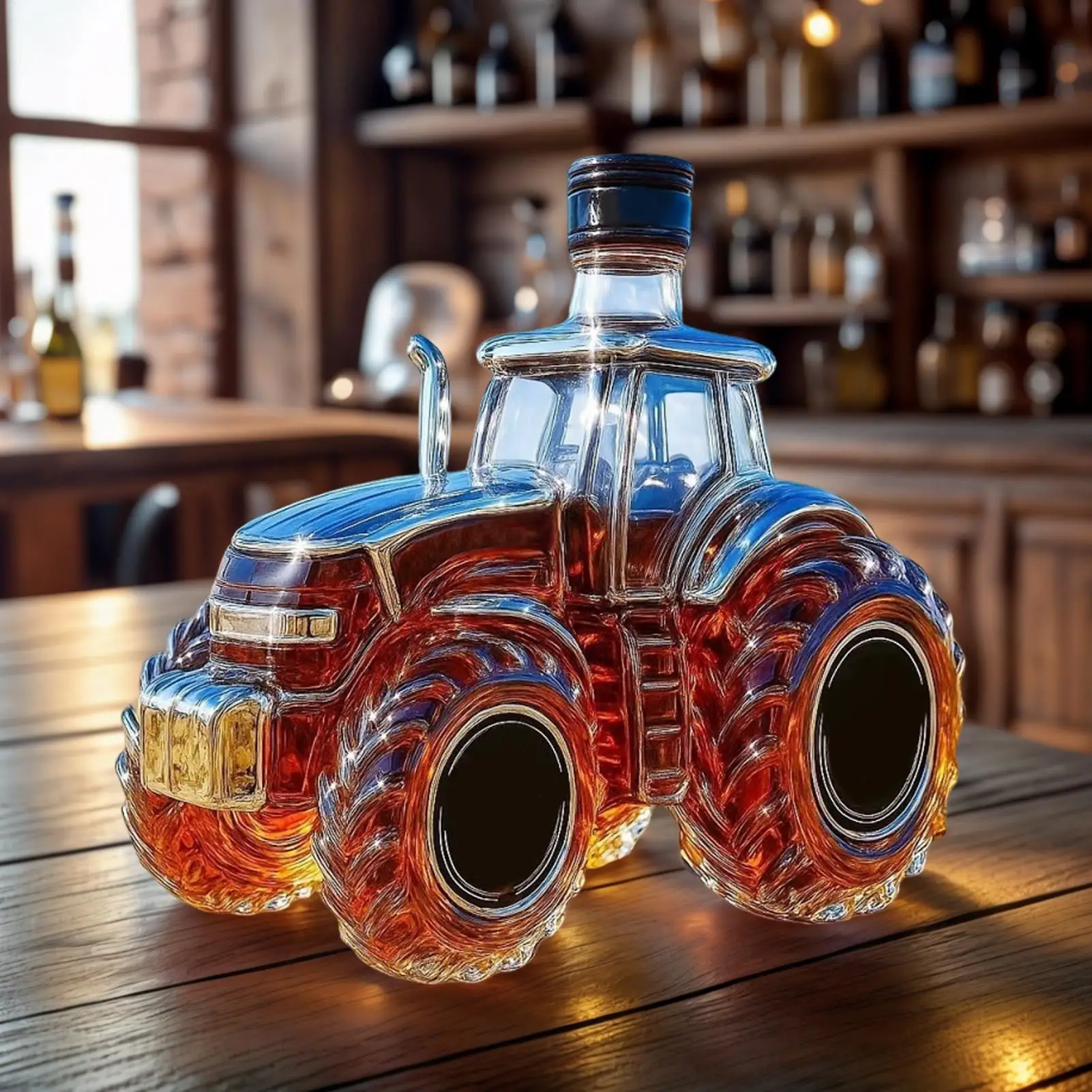 Liquor Decanter 300ml Tractor Design Drink Container Glass Whiskey Decanter Bottle for Brandy Bourbon Drinks Beverages Family
