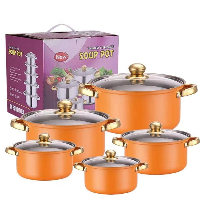 Cooking pot set, cookware, frying pan, kitchen cast iron, non stick stainless steel, new top quality, 10 pieces, 10 metal