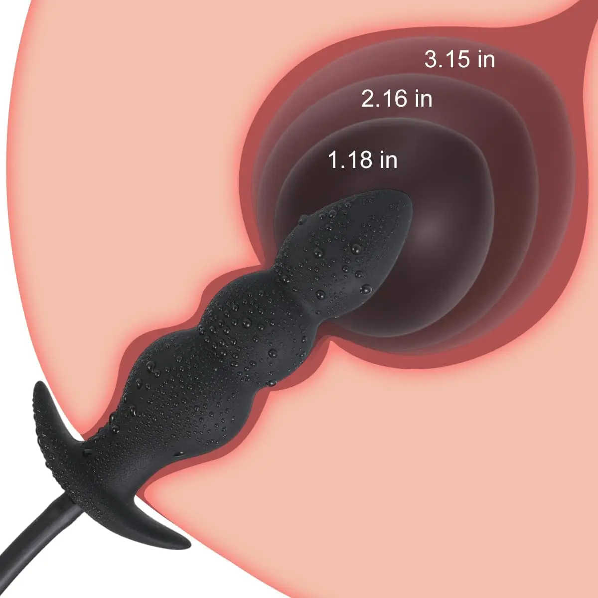 سدادة مؤخرة قابلة للنفخ، قطر قابل للتعديل 1.18 بوصة إلى 3.15 بوصة، قابس شرجي قابل للنفخ مع صمام تحرير سريع