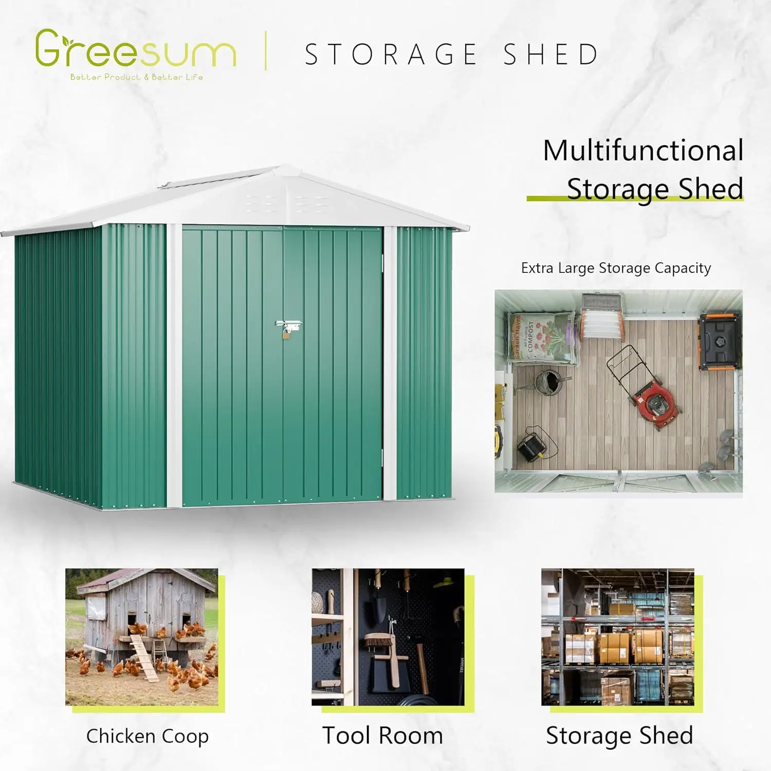 Imagem -05 - Metal Outdoor Storage Shed para Quintal Utility Tool Casa com Porta e Trava