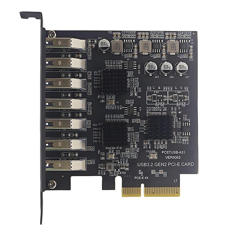 USB 3.2 Gen2 10Gbps Expansion Card 7 Port Side PCI Express 4X Insert Type-A ASM3142 Chipset PCI-E USB Hub Adapter for Desktop PC