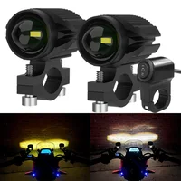 Faros Led adicionales para motocicleta, lámpara de luz Led, 12-80V, doble Color, Blanco/ámbar, focos auxiliares universales, Luz antiniebla