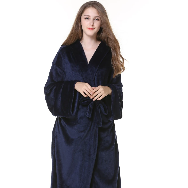 

Extra Large Size Autumn and Winter Men's and Women's Flannel Nightgowns Hooded Couple Extended Warm Coral Fleece Bathrobe