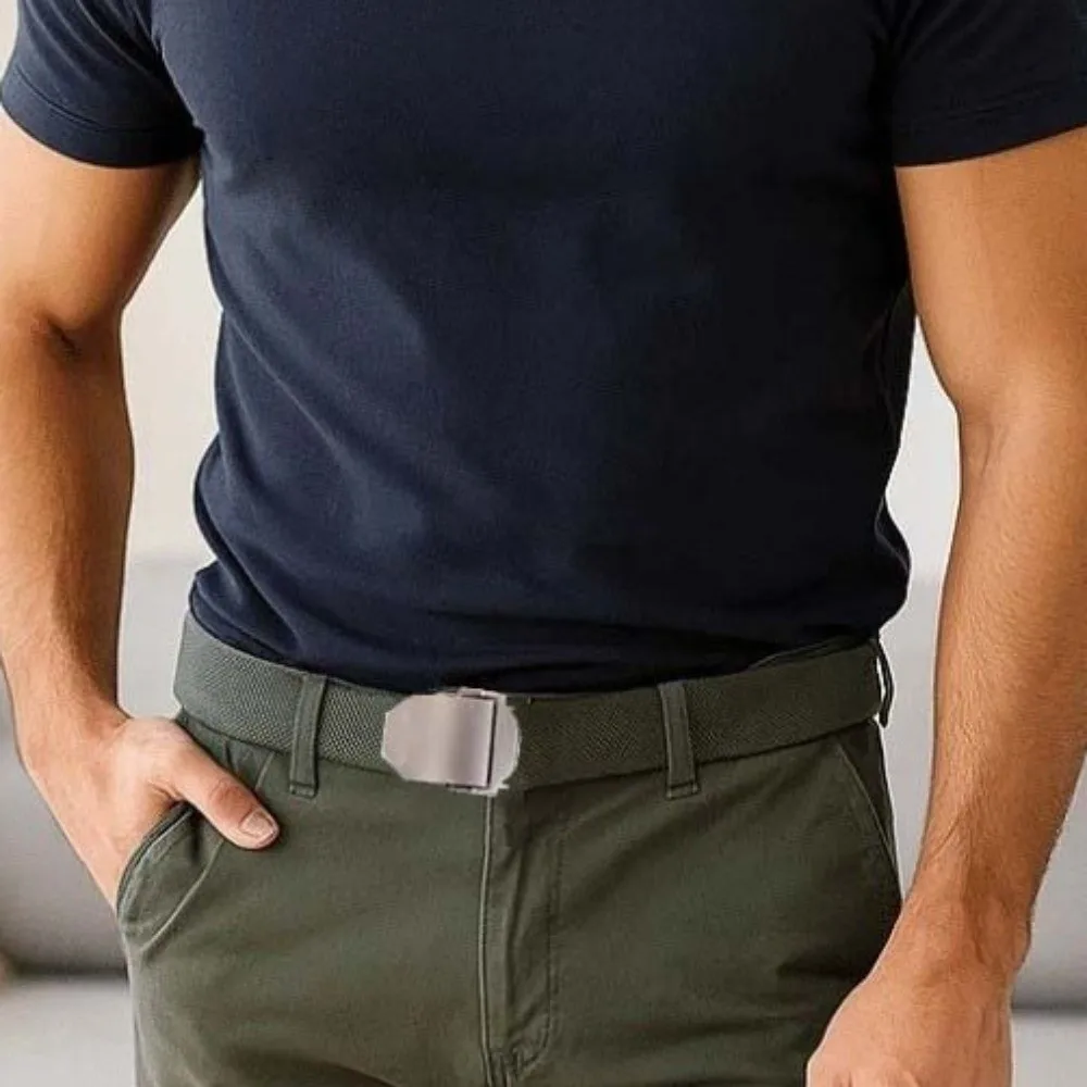 التباين اللون قابل للتعديل الرجال النسيج حزام بلون سبيكة قماش حزام الملمس دائم قوي القماش حزام الخصر الختم #4