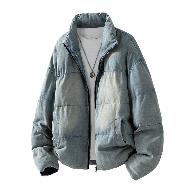Man Jacket Autumn Winter Vintage Contrast Color Male Down Coat Thicken Warm Stand Collar Long Sleeve Versatile Men Outerwear