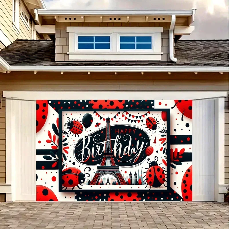 1pc Paris Ladybug Polyester Birthday Banner, 8x6 feet multi-color room decoration - view 2