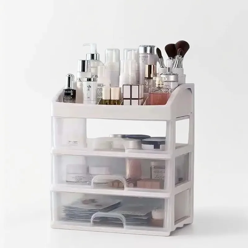 1pc Transparent Plastic Four Layer Three Drawer Desktop Drawer Style Cosmetic Storage Box Dressing Table Storage Rack