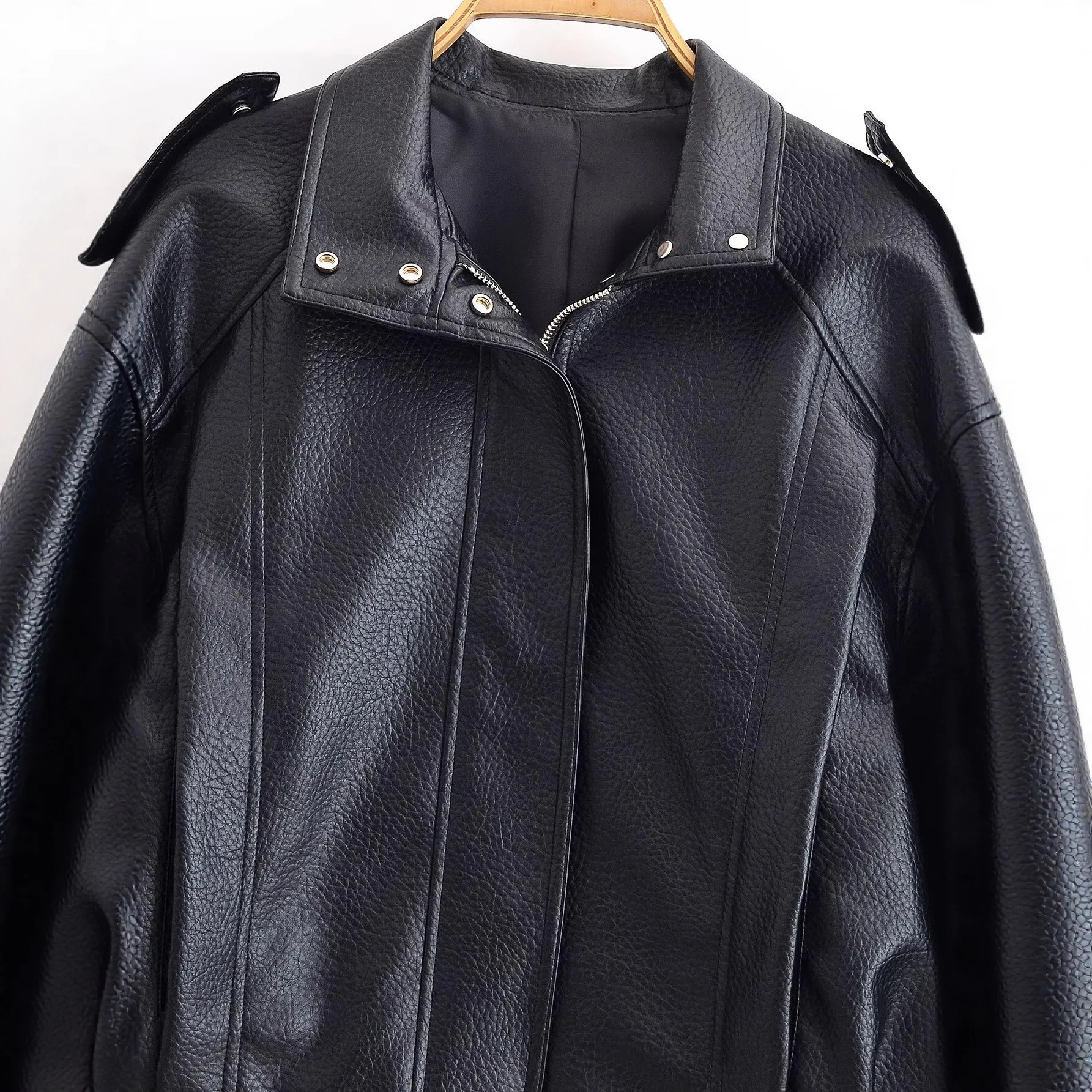 Giacca casual in ecopelle da donna Cappotti in pelle PU solida Colletto rovesciato Capispalla caldo Autunno Inverno Giacche Cappotti Traf