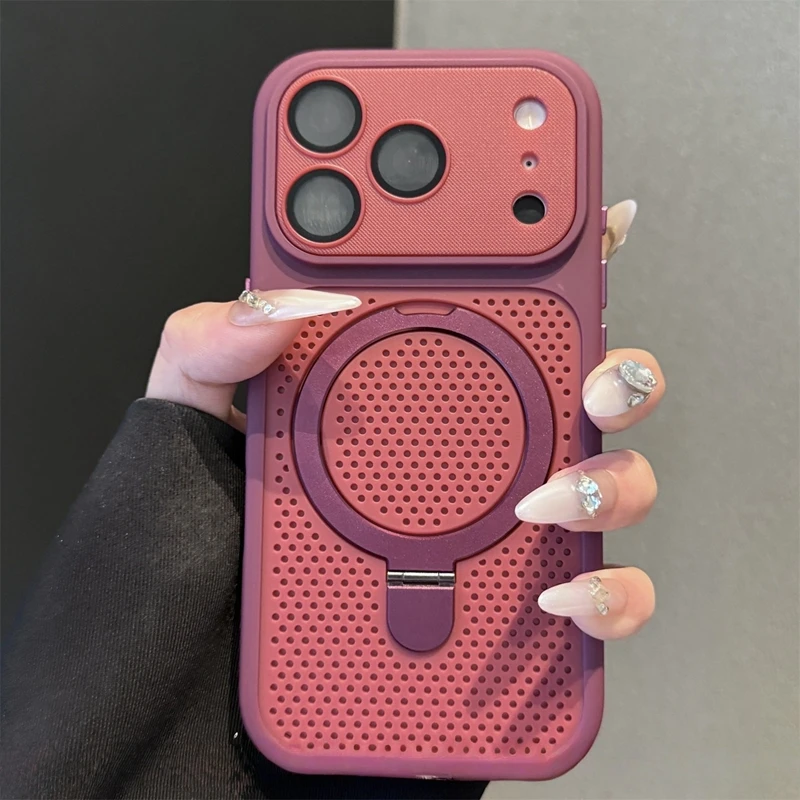 Funda de lujo con disipación de calor y soporte para iPhone 17 Pro Max 12 13 14 15 16 Plus Soporte magnético cubierta trasera mate con borde 4