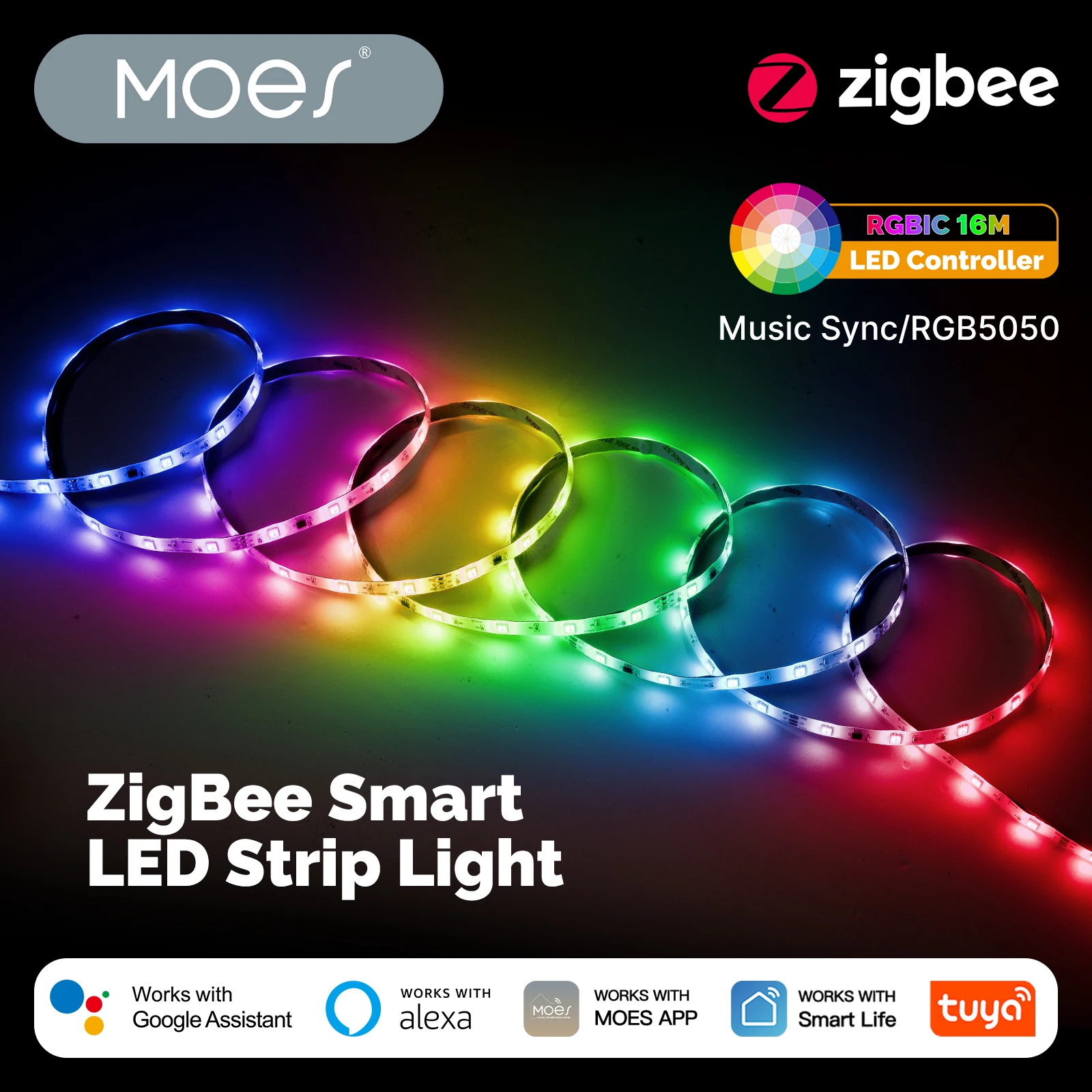 

MOES Tuya ZigBee Smart LED Light Strip RGB5050 Controller 16 Million Colors Changing Party Music Sync Support Alexa Google Home