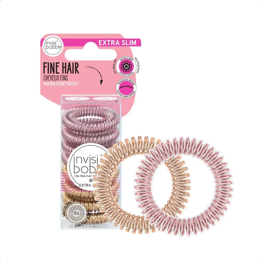 

invisibobble Original Tracel Spiral Hair Ties Pack of 8 Extra Slim Bella Rosa and Bronze