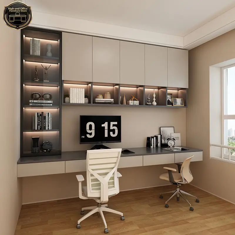 

Double study table, cabinet, bookcase, integrated hanging computer table, suspended desk, study desk, household bedroom