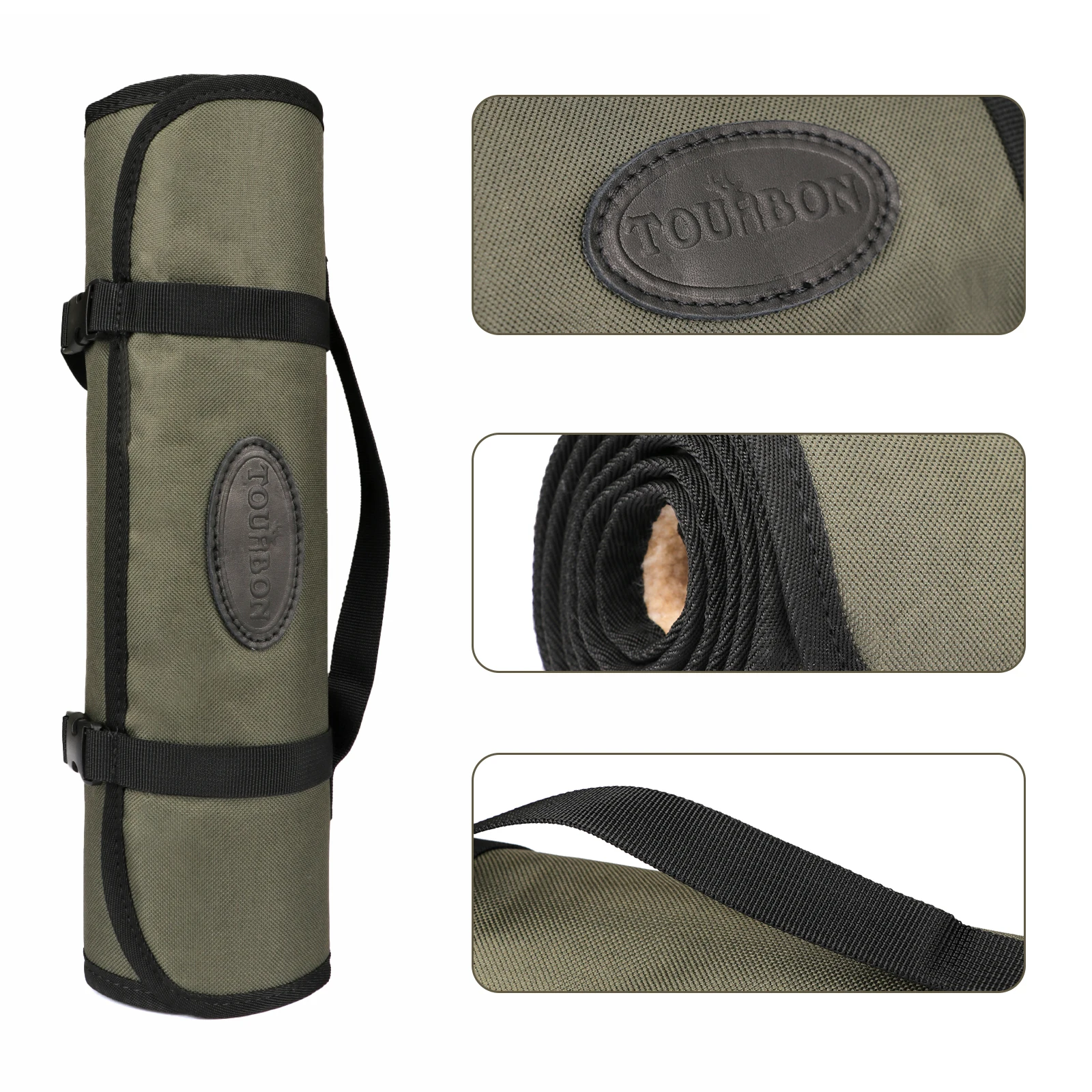 Tourbon Accessoires de chasse Tapis de nettoyage en nylon pour fusil et pistolet Kits de nettoyage pour armes à feu avec doublure en polaire de poche 134CM Vert Tir