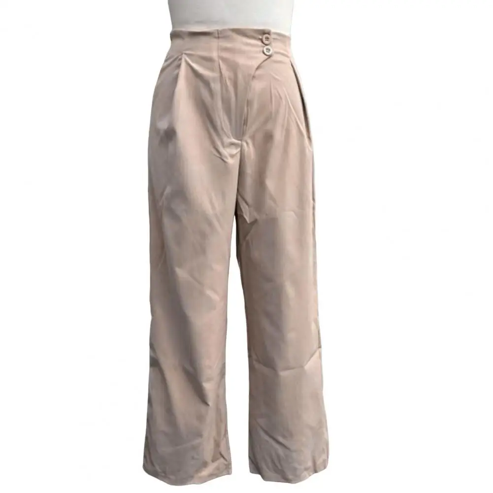 Women Suit Pants High Waist Straight-Leg Wide-Leg OL Commuter Style Casual Trousers with Pockets Office Attire