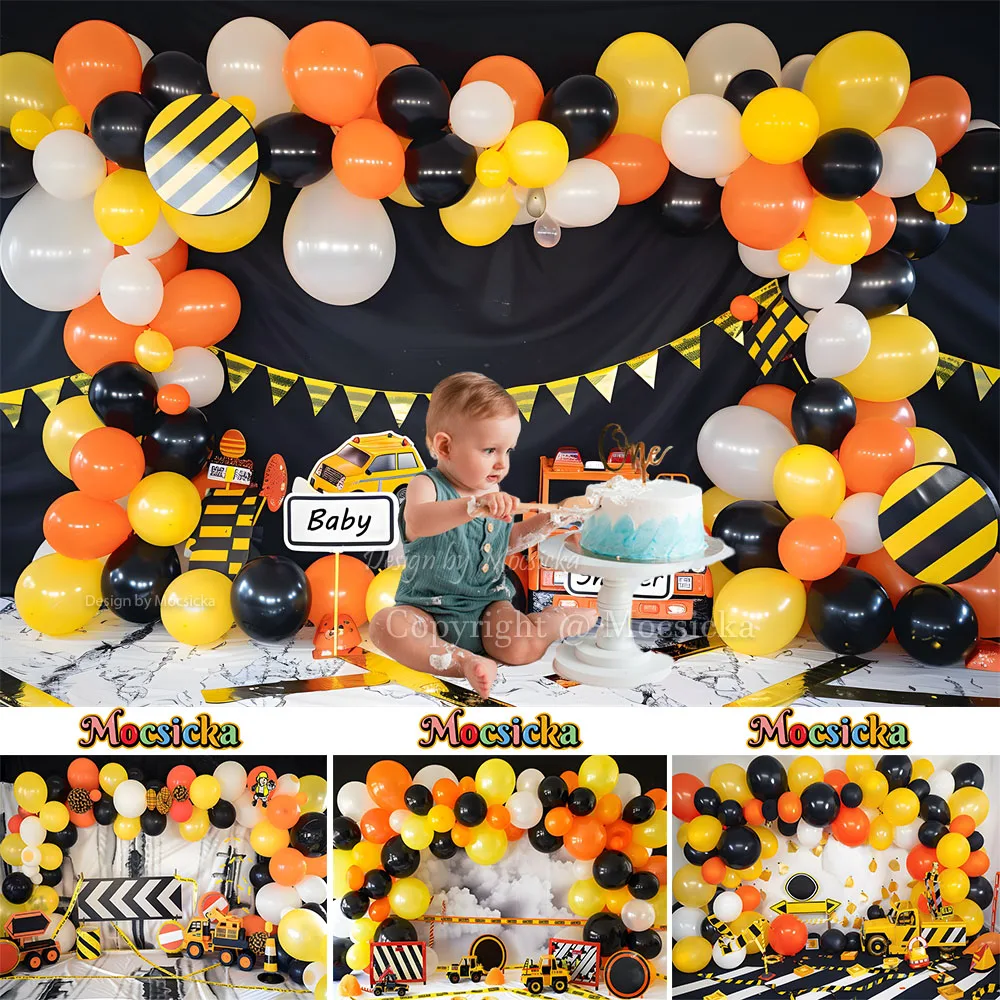 Архитектурная тема, фон для дня рождения для мальчика, желтая предупреждающая полоса, воздушный шар, фон, декор, детское шоу, торт, Smash, фотосессия