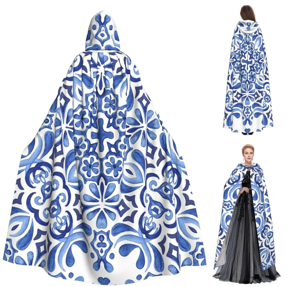 

Средиземноморская мозаичная плитка Azulejos, длинный плащ с капюшоном, средневековый костюм ведьмы, накидка для косплея, Хэллоуин, вампир, для взрослых, унисекс