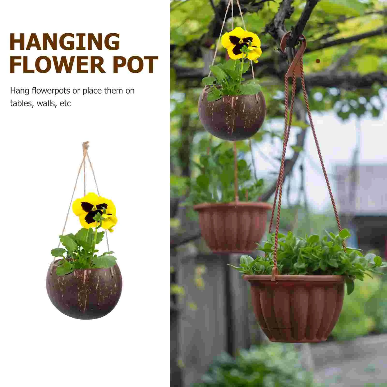 Coconut Shell Flowerpot Large Indoor Plant Hanging Pots for Plants Basket Baskets Outdoor Flower Pots