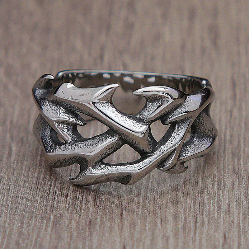 Vintage Cutout Design Braided Thorns Rings For Mens Womens Fashion Punk Stainless Steel Men's Ring Party Jewelry Gift Wholesale