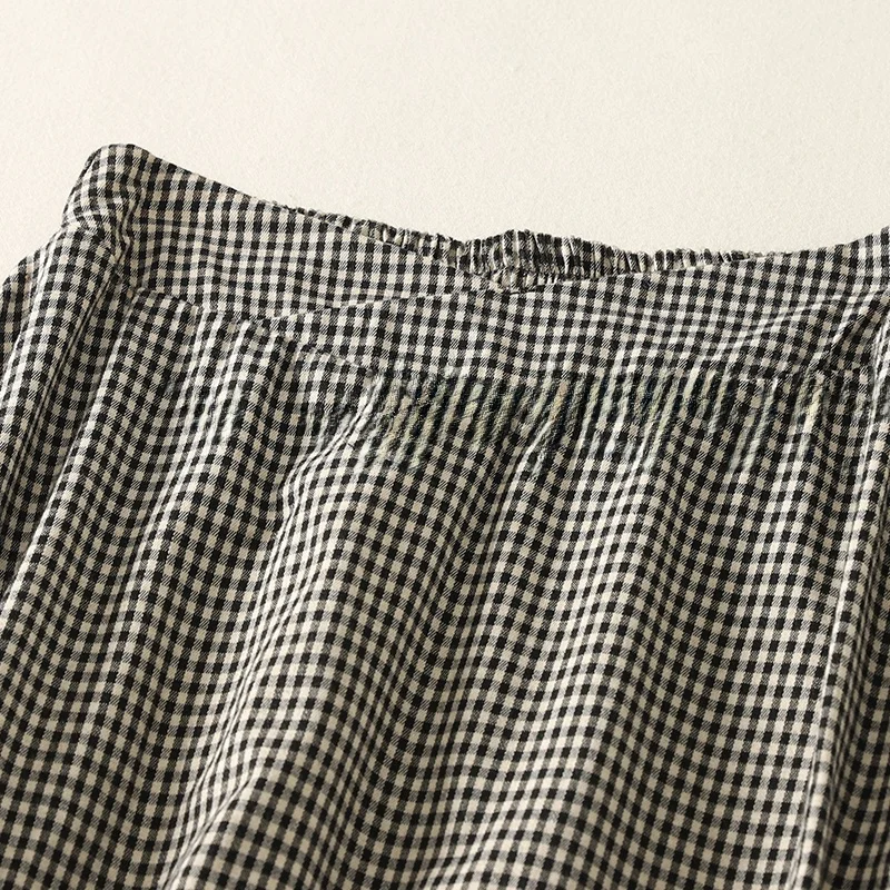Summer New Plaid f Skirt Women's Midi A-Line Skirt Cotton Linen Material Large Swing Skirt Loose Fit mid Waist Design