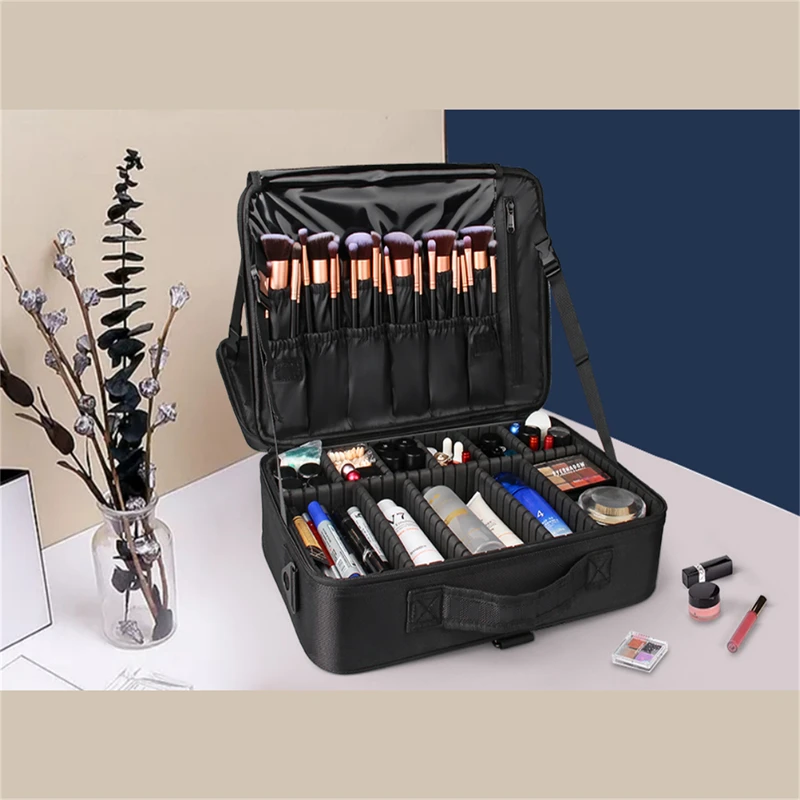 Professional Salon Barber Tools Box Makeup Train Case Cosmetic Bag Brush Organizer And Storage Travel Box With Adjustable Strap